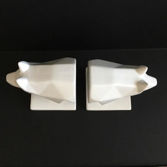 Origami Bear Bookends white ceramic minimalist - Picture 2 of 4